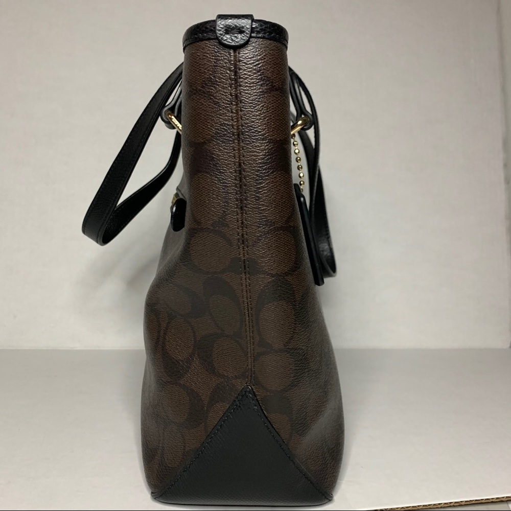 COACH Brown and Black Leather Shoulder Bag Purse - Picture 7 of 10
